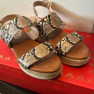 Kelly and Katie snake print sandal wedges